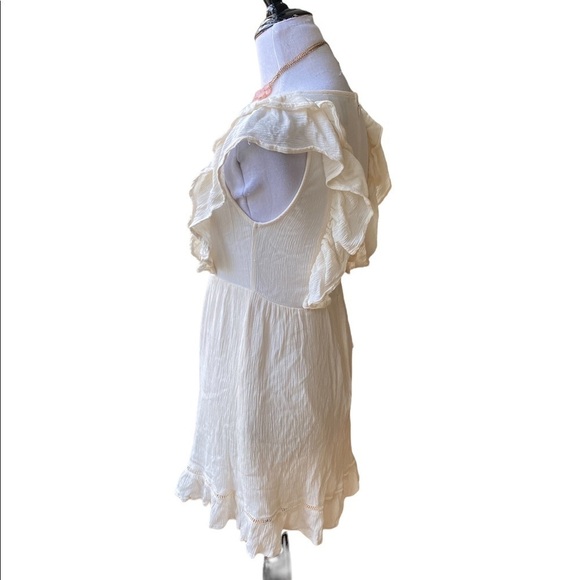 Forever 21 Mini Ivory Cream Color Dress w/ Ruffle Trim Plunging Neckline Size M - Picture 4 of 11
